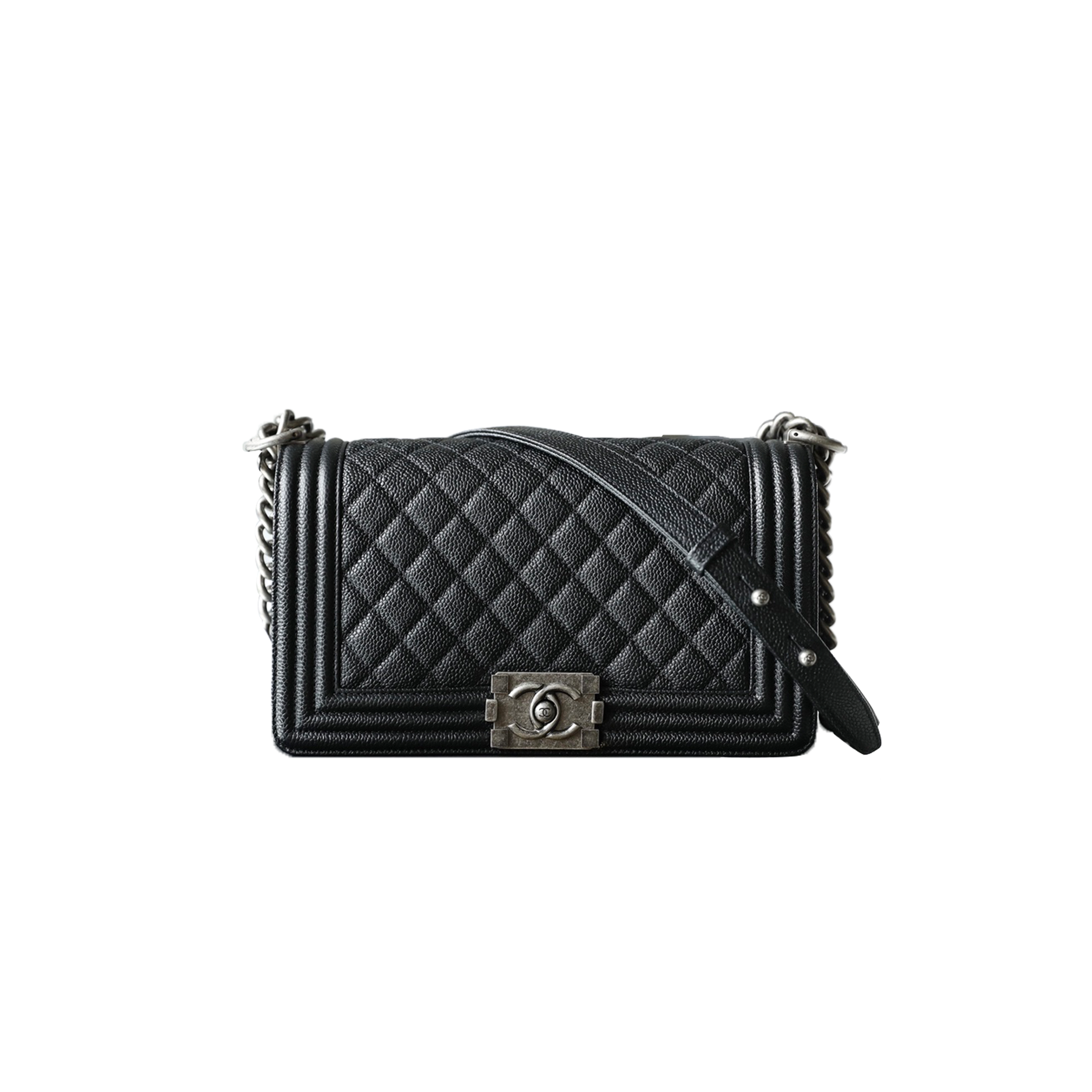 CHANEL MASTER CAVIAR QUILTED MEDIUM BOY FLAP BLACK A67086 (25*15*9cm)